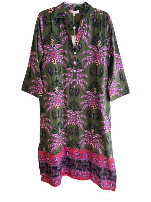 Jude Connally Size Medium Green & Purple Cotton Abstract & Floral Maxi Dress Green & Purple / Medium