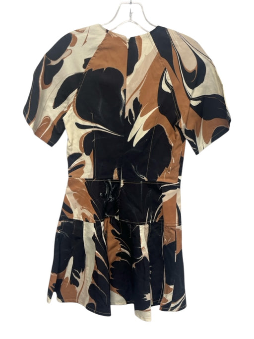 Simkhai Size 2 Brown, Black, Beige Rayon & Linen Short Sleeve Pleated Mini Dress Brown, Black, Beige / 2