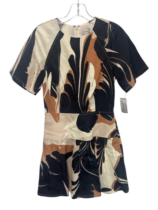 Simkhai Size 2 Brown, Black, Beige Rayon & Linen Short Sleeve Pleated Mini Dress Brown, Black, Beige / 2