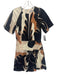 Simkhai Size 2 Brown, Black, Beige Rayon & Linen Short Sleeve Pleated Mini Dress Brown, Black, Beige / 2