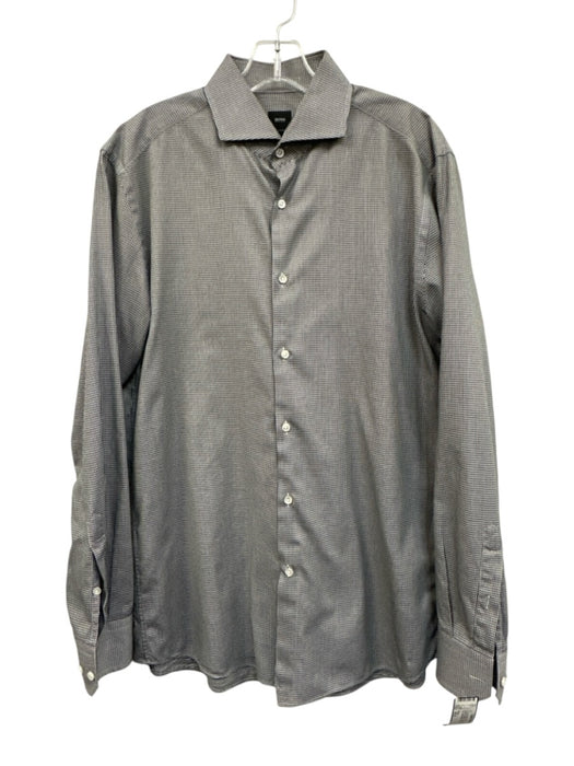 Boss Size 16.5 Black & White Cotton Abstract Button Up Men's Long Sleeve Shirt Black & White / 16.5