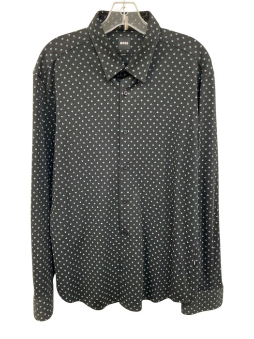 Boss Size XL Black & Blue Synthetic Abstract Button Up Slim Long Sleeve Shirt Black & Blue / XL