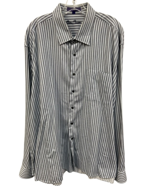 Alan Flusser Size XXL Blue & Light Blue Cotton Striped Men's Long Sleeve Shirt Blue & Light Blue / XXL