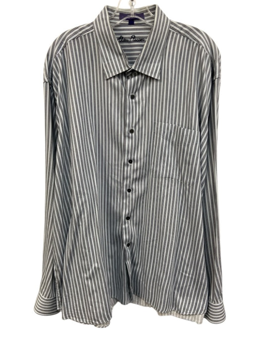Alan Flusser Size XXL Blue & Light Blue Cotton Striped Men's Long Sleeve Shirt Blue & Light Blue / XXL