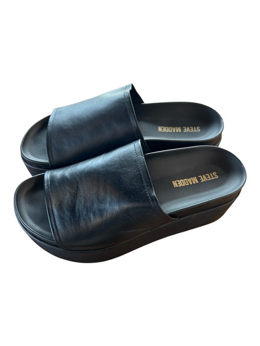 Steve Madden Shoe Size 8 Black Leather & Manmade Open Toe & Heel Platform Shoes Black / 8