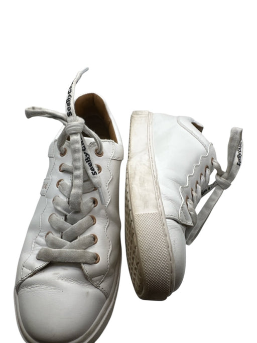 See By Chloe Shoe Size 38 White & Brown Leather Lace Up Scallop Detail Sneakers White & Brown / 38