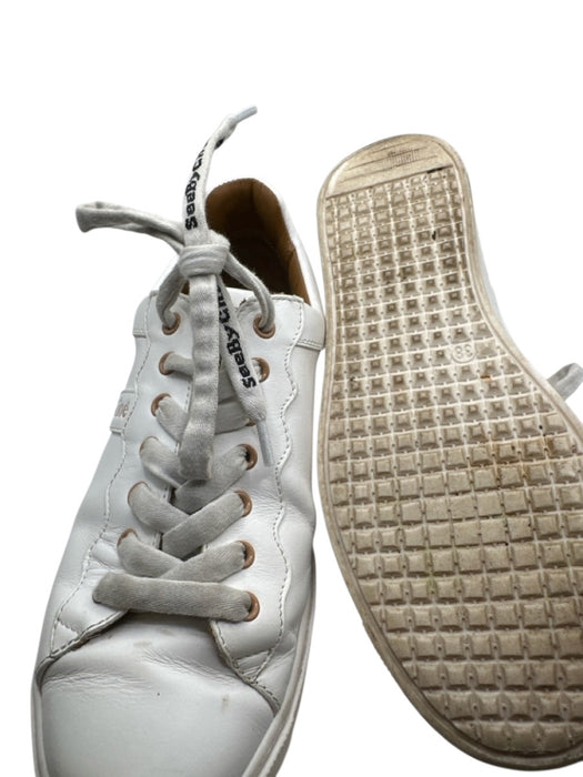 See By Chloe Shoe Size 38 White & Brown Leather Lace Up Scallop Detail Sneakers White & Brown / 38