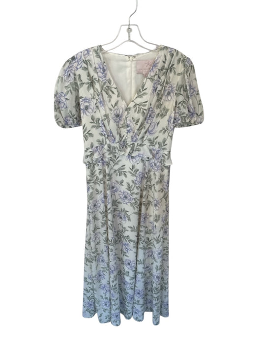 Gal Meets Glam Size 4P Green & Purple Polyester Short Sleeve Flowers Maxi Dress Green & Purple / 4P