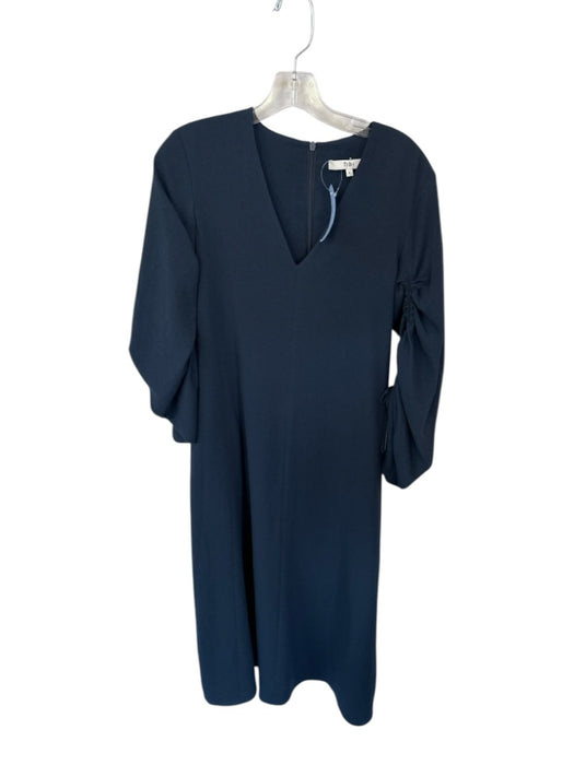 Tibi Size 4 Navy Triacetate Long Sleeve Drawstring Detail V Neck Maxi Dress Navy / 4