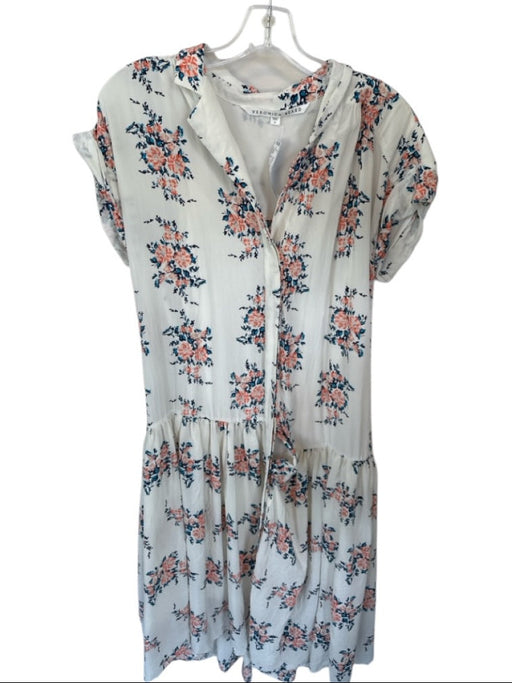 Veronica Beard Size 6 White & Orange Silk Short Sleeve Flowers Slip Inc Dress White & Orange / 6