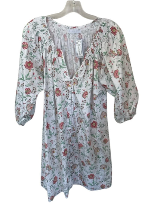 Lake Size S Green & Red Cotton Long Balloon Sleeve Botanical Buttons Dress Green & Red / S
