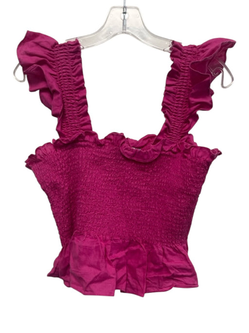 Hill House Size M Hot pink Linen Sleeveless Smocked Bodice Ruffle Hem Crop Top Hot pink / M