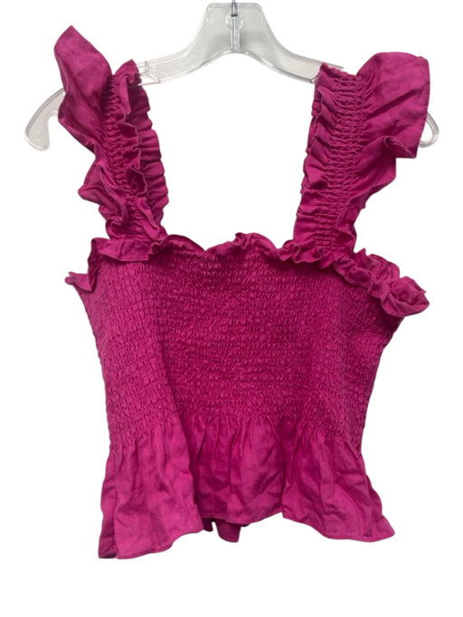 Hill House Size M Hot pink Linen Sleeveless Smocked Bodice Ruffle Hem Crop Top Hot pink / M