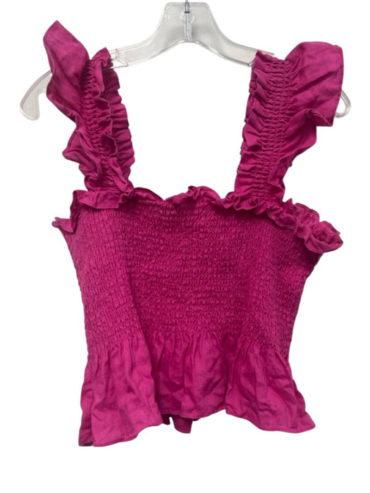 Hill House Size M Hot pink Linen Sleeveless Smocked Bodice Ruffle Hem Crop Top Hot pink / M