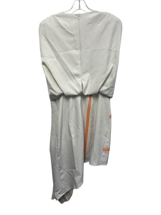 Et Ochs Size 12 White & Orange Polyester Cap Sleeve Neon Detail Draped Dress White & Orange / 12