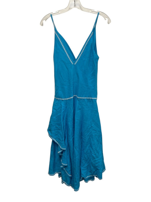 Esteban Cortazar x Rent the Runway Size M Blue & White Linen Blend V Neck Dress Blue & White / M