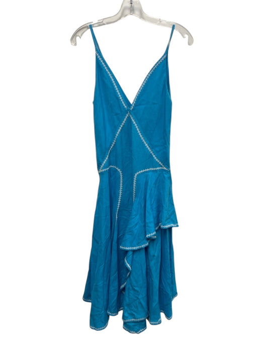 Esteban Cortazar x Rent the Runway Size M Blue & White Linen Blend V Neck Dress Blue & White / M