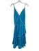 Esteban Cortazar x Rent the Runway Size M Blue & White Linen Blend V Neck Dress Blue & White / M