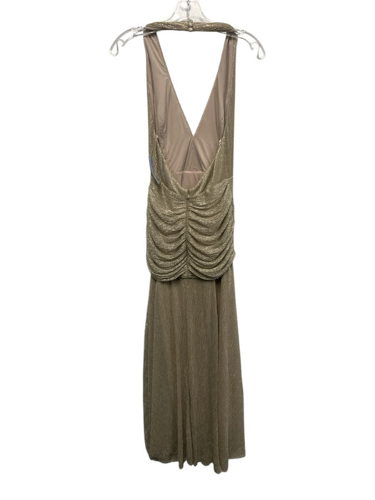 PatBo Size 4 Gold Polyester Blend Metallic Thread Halter V Neck Draped Gown Gold / 4