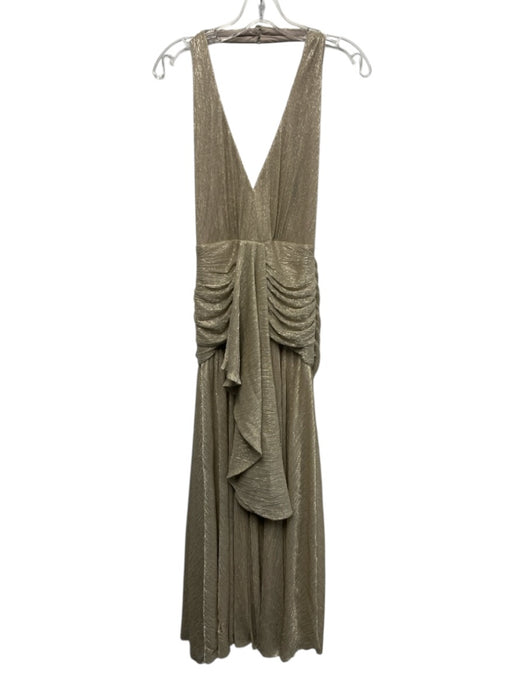 PatBo Size 4 Gold Polyester Blend Metallic Thread Halter V Neck Draped Gown Gold / 4