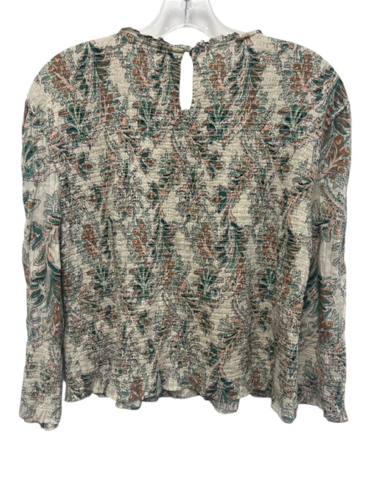 Veronica Beard Size 14 Beige, Green & Brown Cotton 3/4 Sleeve Shirred Top Beige, Green & Brown / 14