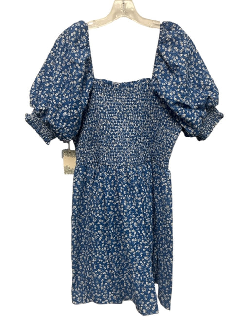 Hyacinth House Size L Blue & White Polyester & Cotton Short Puff Sleeve Dress Blue & White / L