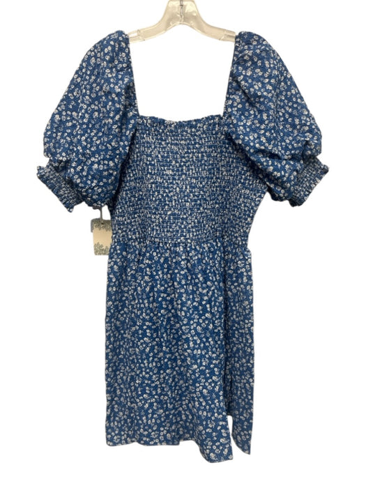 Hyacinth House Size L Blue & White Polyester & Cotton Short Puff Sleeve Dress Blue & White / L