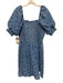Hyacinth House Size L Blue & White Polyester & Cotton Short Puff Sleeve Dress Blue & White / L