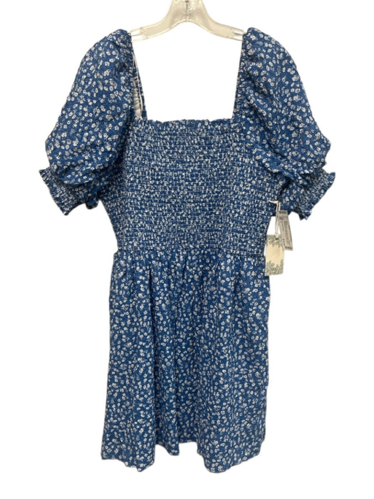 Hyacinth House Size L Blue & White Polyester & Cotton Short Puff Sleeve Dress Blue & White / L