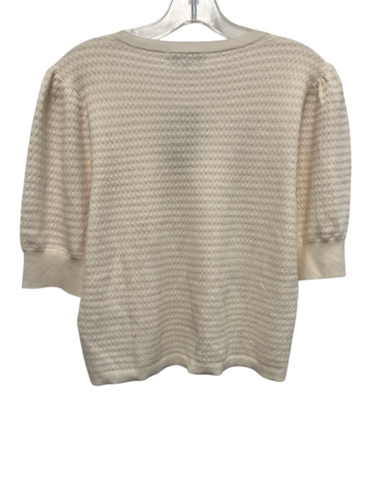 Madewell Size L Cream White Silk & Wool Knit Short Puff Sleeve Ribbed Hem Top Cream White / L