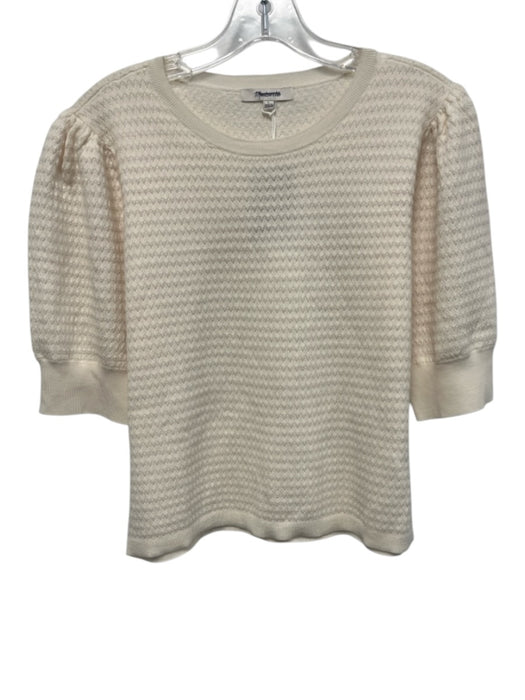 Madewell Size L Cream White Silk & Wool Knit Short Puff Sleeve Ribbed Hem Top Cream White / L