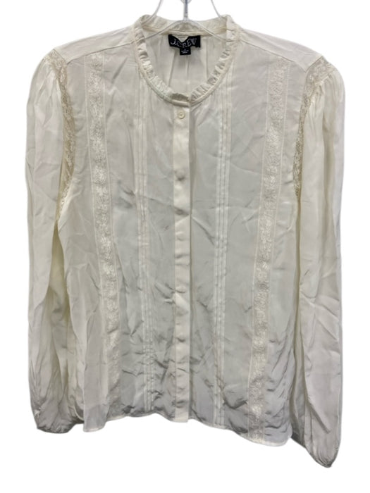 J. Crew Size 8 Cream White Viscose Long Balloon Sleeve Button Up Lace Detail Top Cream White / 8