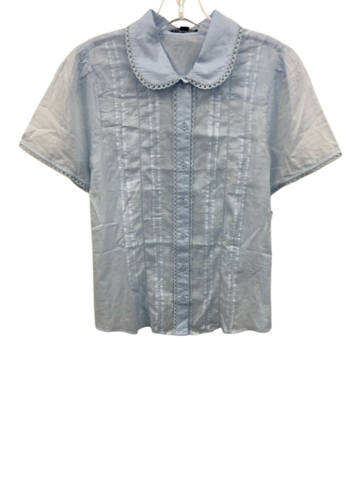 J. Crew Size 8 Light Blue Cotton Short Sleeve Button Up Pintuck Pleat Detail Top Light Blue / 8