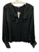 J. Crew Size XL Black Viscose Long Sleeve Ruffle Neckline Tie V Neck Satin Top Black / XL