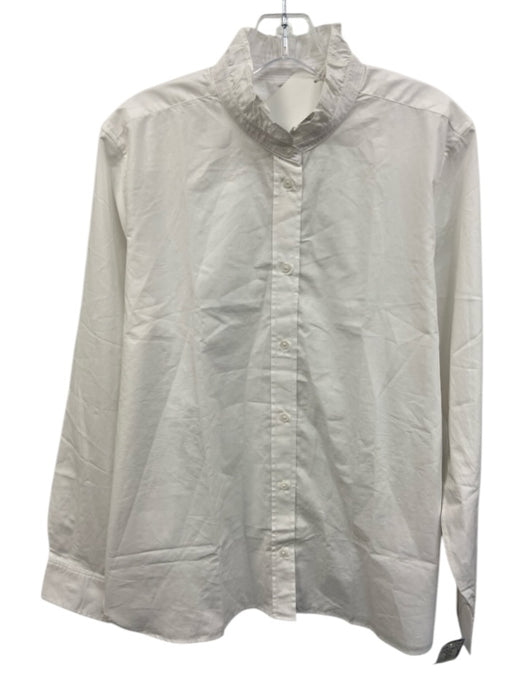 J. Crew Size 12 White Cotton Long Sleeve Button Up Ruffle collar Shirt Top White / 12
