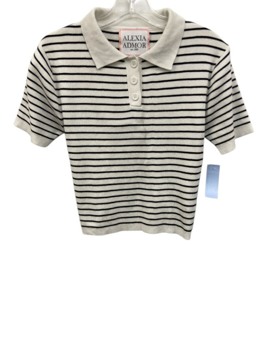 Alexia Admor Size M White & Black Viscose Blend Knit Striped Short Sleeve Top White & Black / M