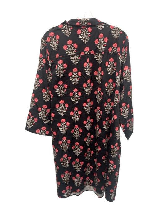 Tuckernuck Size XL Black, Pink & Cream Cotton 3/4 Sleeve Floral V Neck Dress Black, Pink & Cream / XL