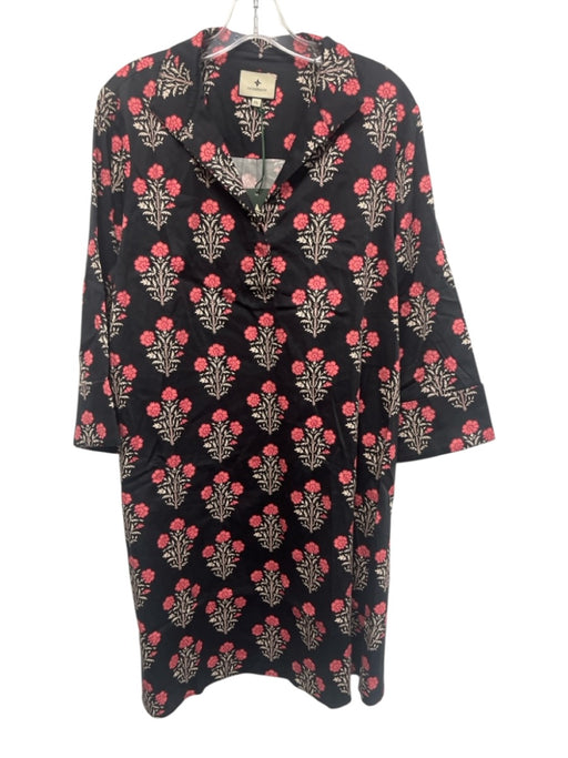 Tuckernuck Size XL Black, Pink & Cream Cotton 3/4 Sleeve Floral V Neck Dress Black, Pink & Cream / XL