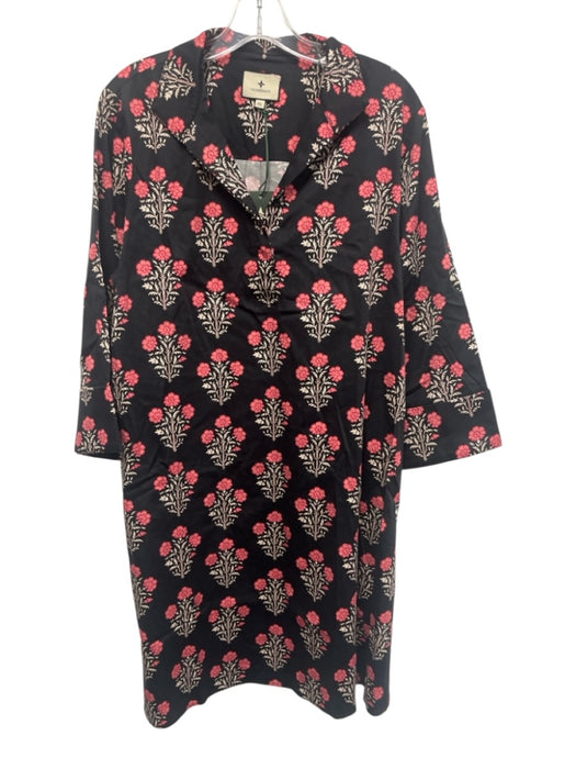 Tuckernuck Size XL Black, Pink & Cream Cotton 3/4 Sleeve Floral V Neck Dress Black, Pink & Cream / XL