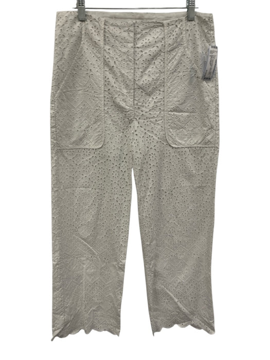 Veronica Beard Size 8 White Cotton Eyelet Patch Pocket Hook & Zip Fly Pants White / 8