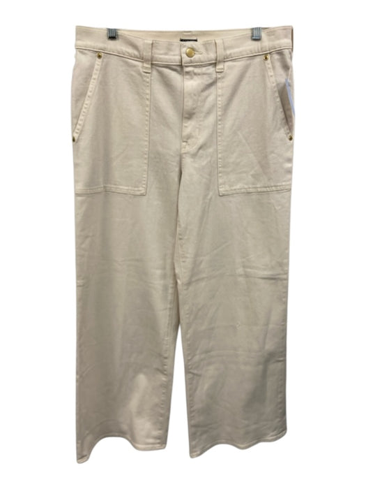 J. Crew Size 29 Cream White Cotton Blend Denim Patch Pocket Wide Leg Jeans Cream White / 29