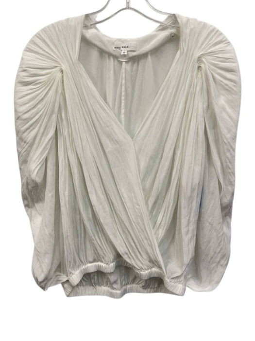 A.L.C. Size M White Polyester Gathered Draped V Neck Elastic bottom Top White / M