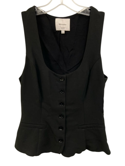 Reformation Size 2 Black Acetate Blend Sleeveless U Neck Decorative Button Top Black / 2