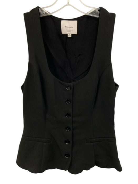 Reformation Size 2 Black Acetate Blend Sleeveless U Neck Decorative Button Top Black / 2
