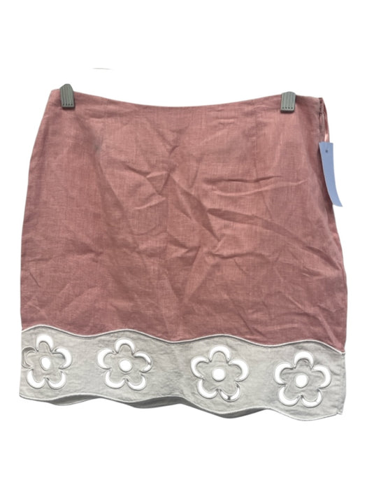 Staud Size 6 Pink & White Linen Floral Cutout Detailing Side Zip Mini Skirt Pink & White / 6