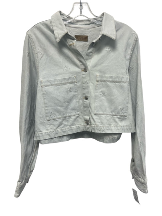 Le Jean Size L Light Wash Cotton Denim Bow Embroidery Button Front Jacket Light Wash / L