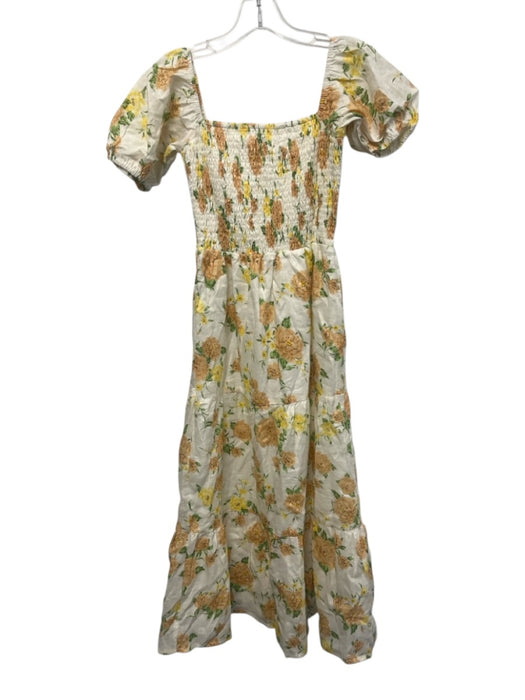Faithful The Brand Size XS Orange, Yellow & Cream Linen Short Puff Sleeve Dress Orange, Yellow & Cream / XS