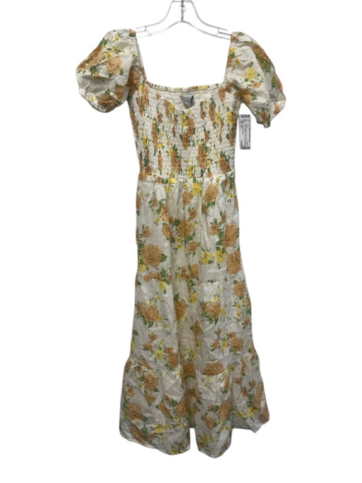 Faithful The Brand Size XS Orange, Yellow & Cream Linen Short Puff Sleeve Dress Orange, Yellow & Cream / XS