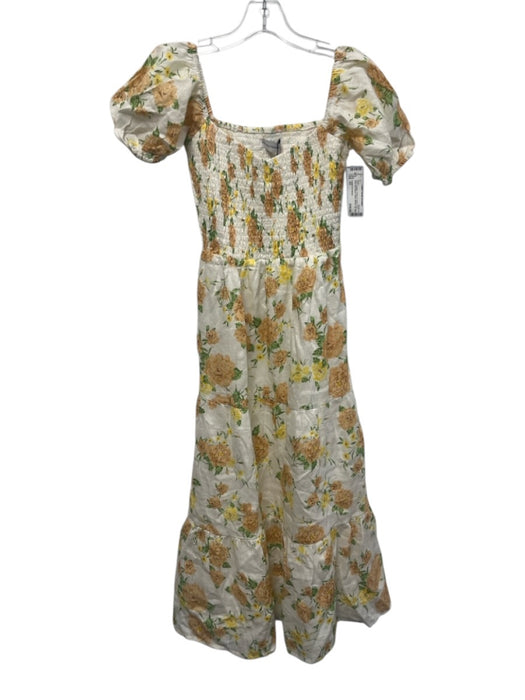 Faithful The Brand Size XS Orange, Yellow & Cream Linen Short Puff Sleeve Dress Orange, Yellow & Cream / XS