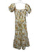 Faithful The Brand Size XS Orange, Yellow & Cream Linen Short Puff Sleeve Dress Orange, Yellow & Cream / XS
